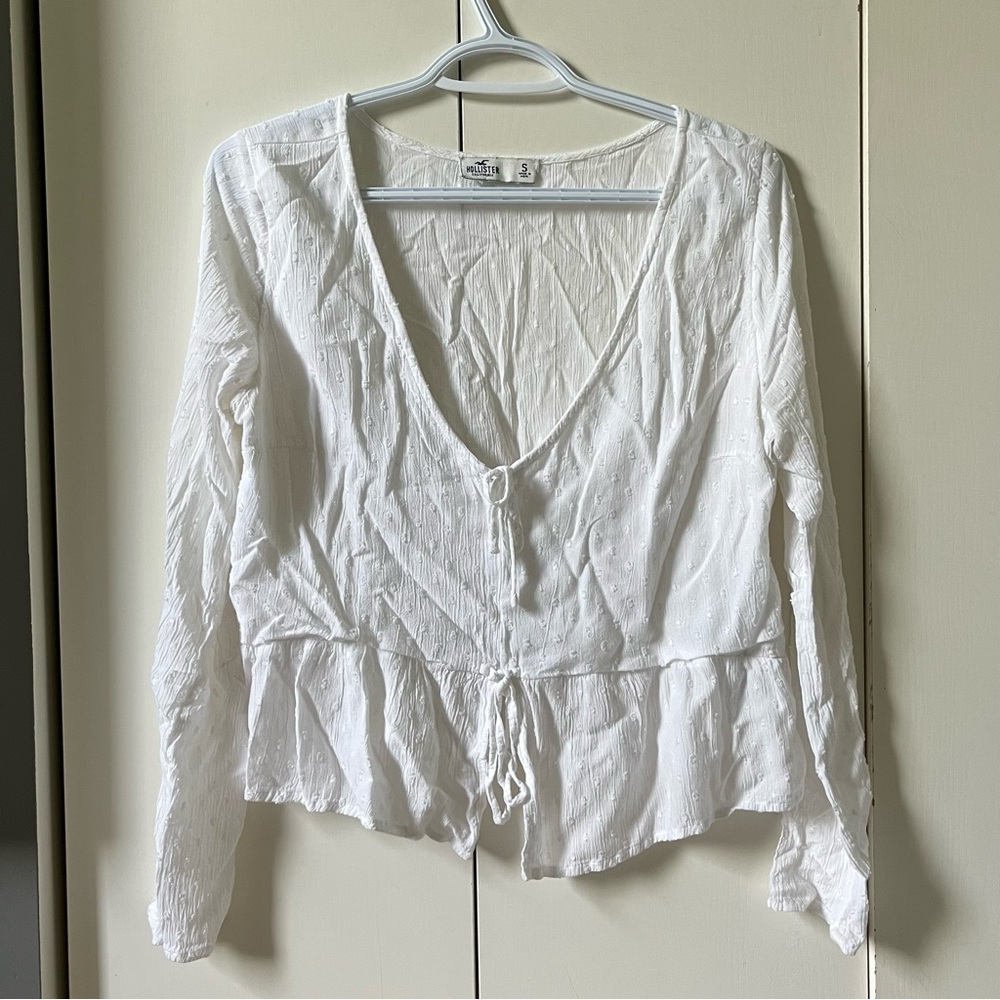 Hollister White Women’s Peplum Tie-Front Top